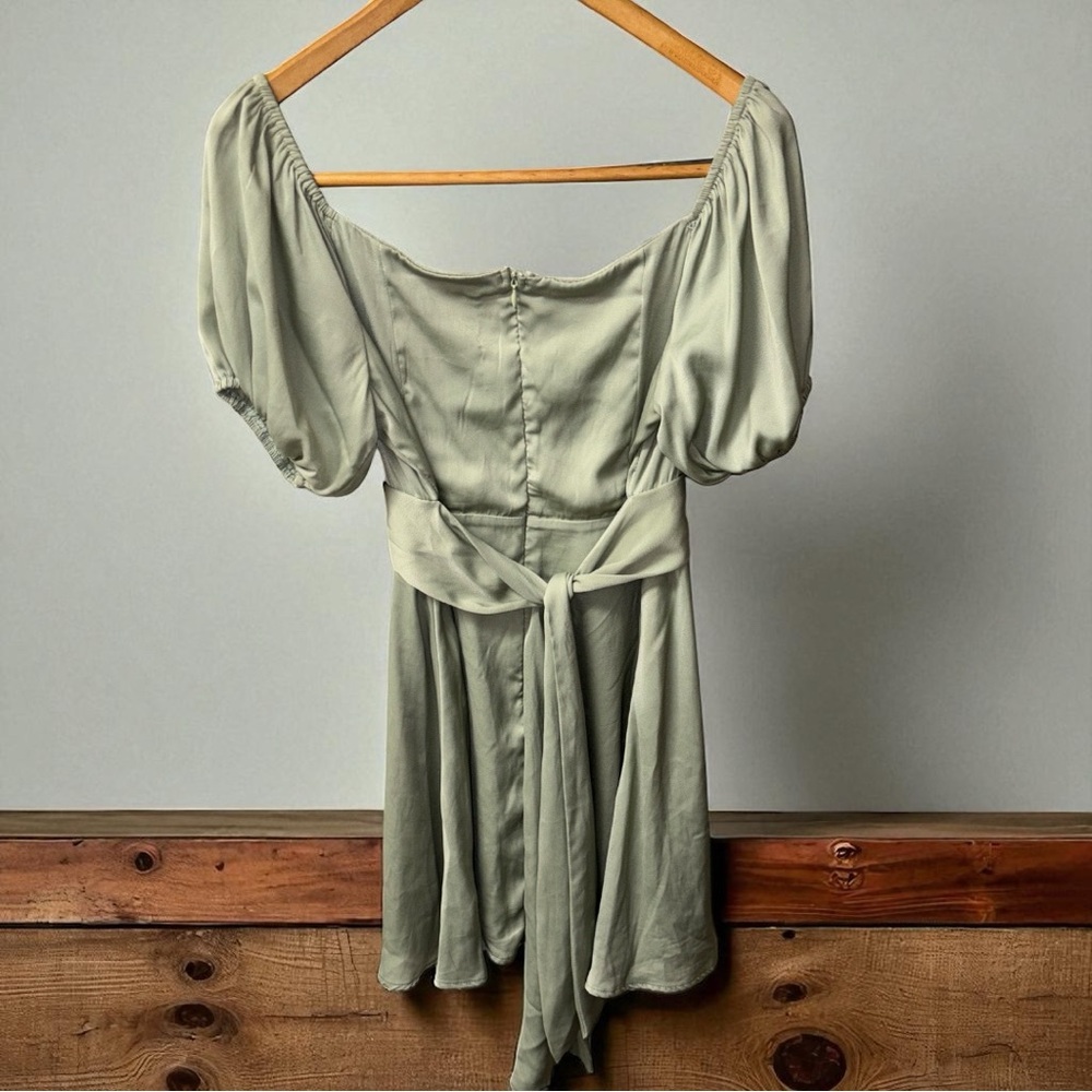 Altar'd State whimsical satin Puff Sleeve Mini milk made Dress fairy babydoll L - Picture 12 of 14